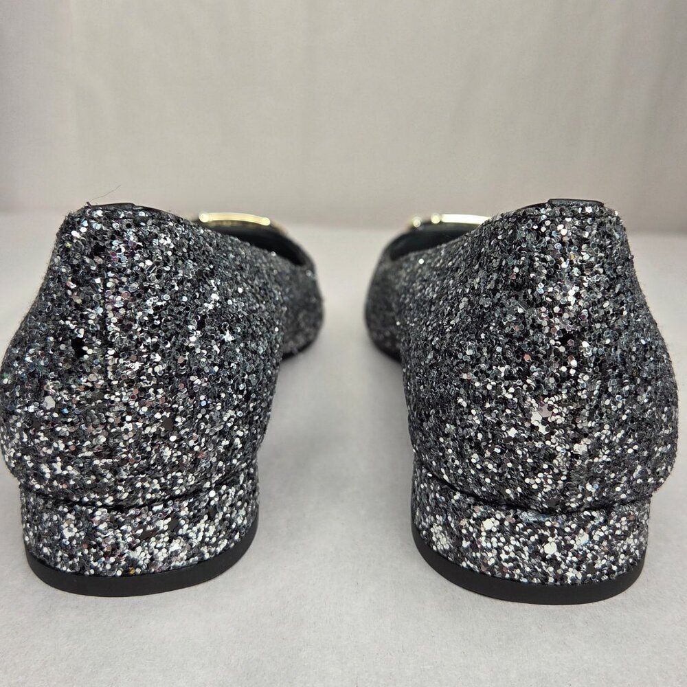 Kate Spade Buckle Up Glitter Flats - Black Silver, Size: 8 B - Picture 3 of 7